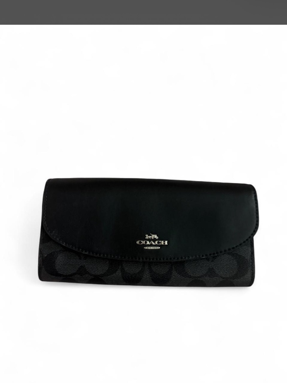 Coach Black Signature Continental Wallet with Leather Flap